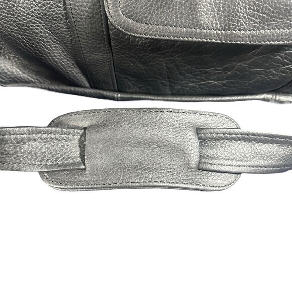 Caroll Black Leather Briefcase Laptop Work Bag with Shoulder Strap - Picture 2 of 11